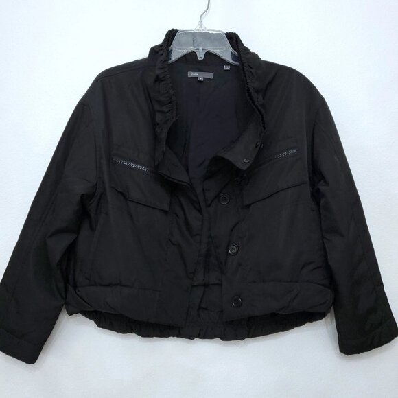 Vince Puffer Button Up Stand Collar Hi-Low Bomber Jacket Black Size Small - Picture 3 of 10